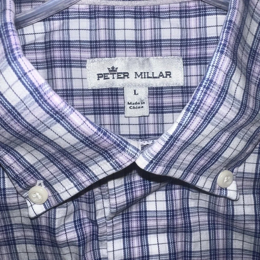 Peter Millar Shirt Men's Size‎ L Purple/Blue Plaid Button Up Long Sleeve Pocket